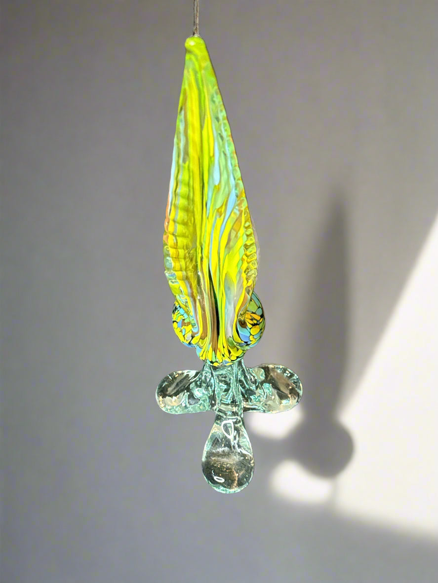 50s 14" Murano Style Blue and Yellow Glass Roadrunner Pheasant Rooster Bird Figurine Base