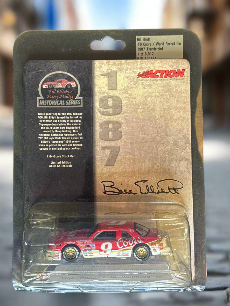 1987 Bill Elliott 1:64 Scale Coors "World Record 212 mph" Thunderbird on Clear Base NIB