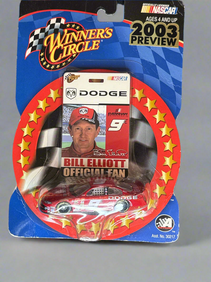 2003 Winner's Circle Bill Elliott Dodge #9 2003 Preview Official Fan Plastic Badge and Die-Cast