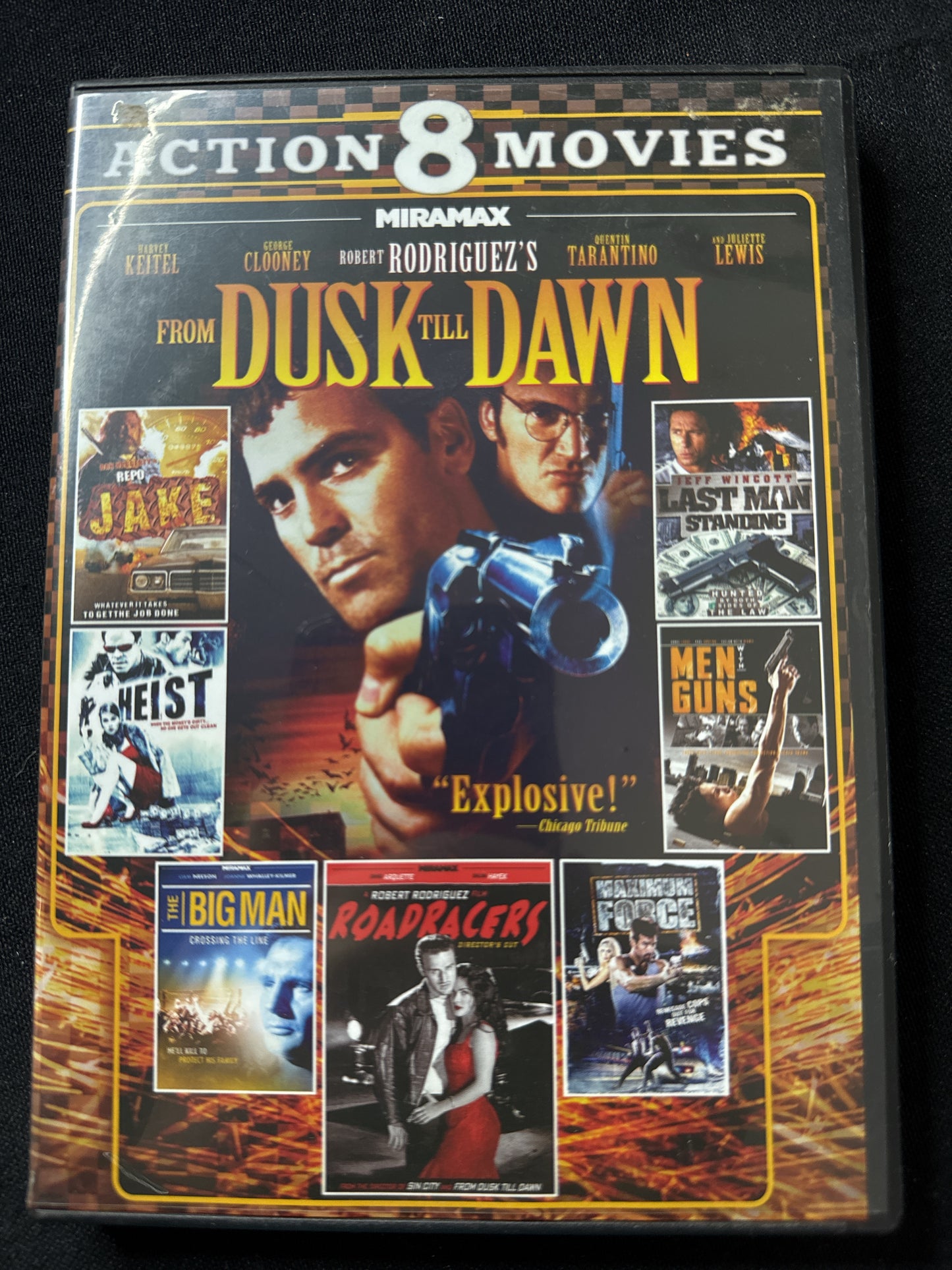 Eight Action Movies: From Dusk to Dawn, Repo Jake, Heist, The Big Man, Roadracers DVDs