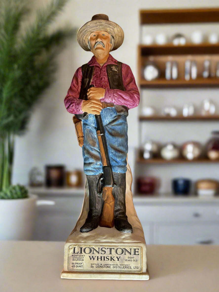 1969 Lionstone Whiskey Decanter Sheriff, Western 14" EMPTY