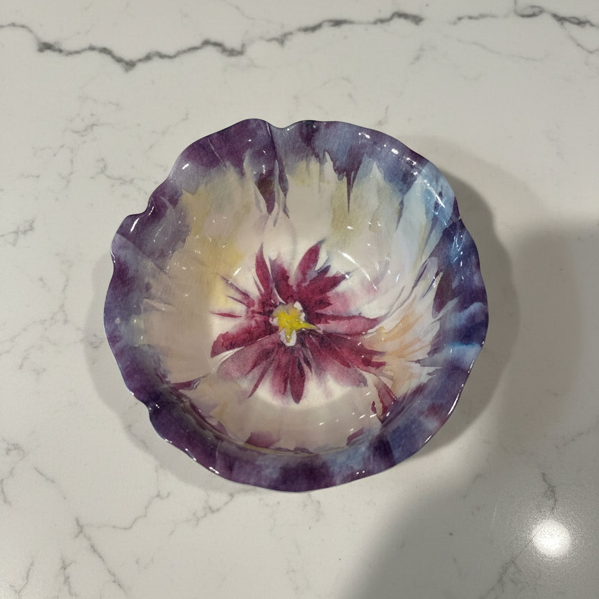 Cynthia Rowley Purple Flower Design Scalloped Edges Melamine Condiment Dip Bowls (4) 2.5" Tall