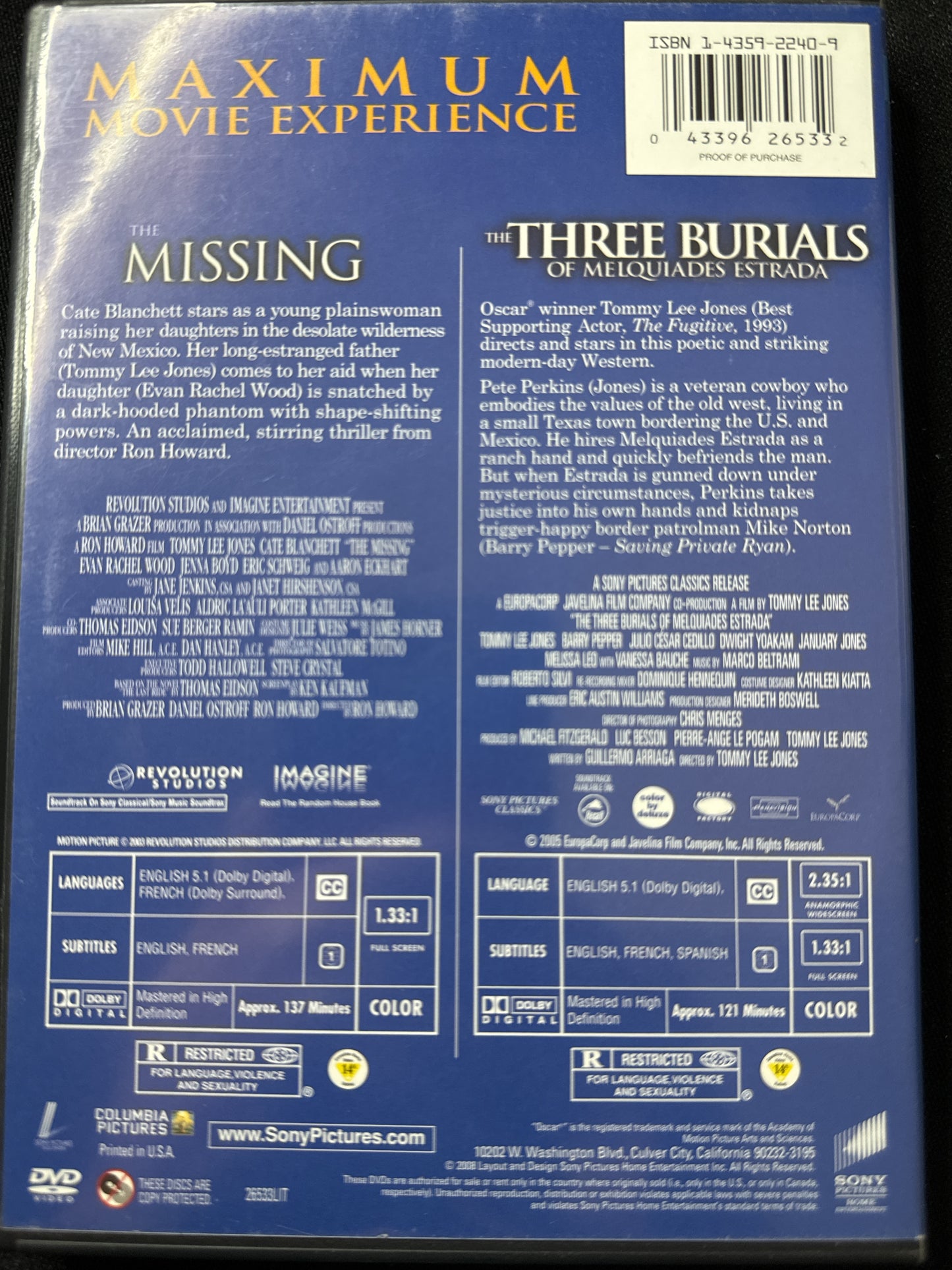 Double Feature: The Missing, The Three Burials of Melquiades Estrada DVDs