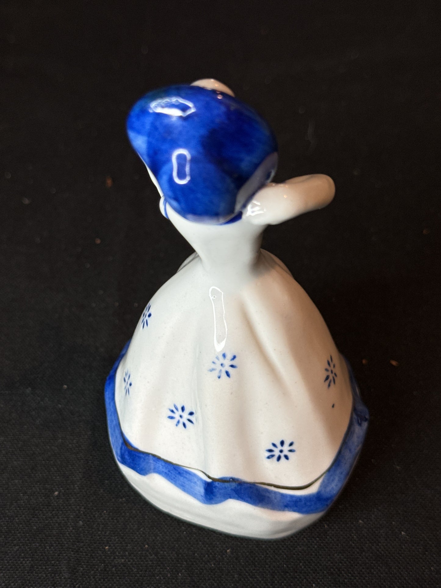 Vintage Porcelain Girl Bell Blue and White 5.25" Tall