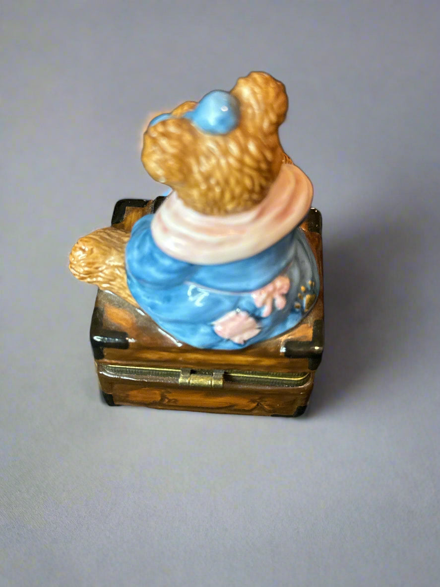 Boyds Bear Keepsake Trinket Box Bearware Pottery Bear on Trunk Suitcase w/ Small Bear