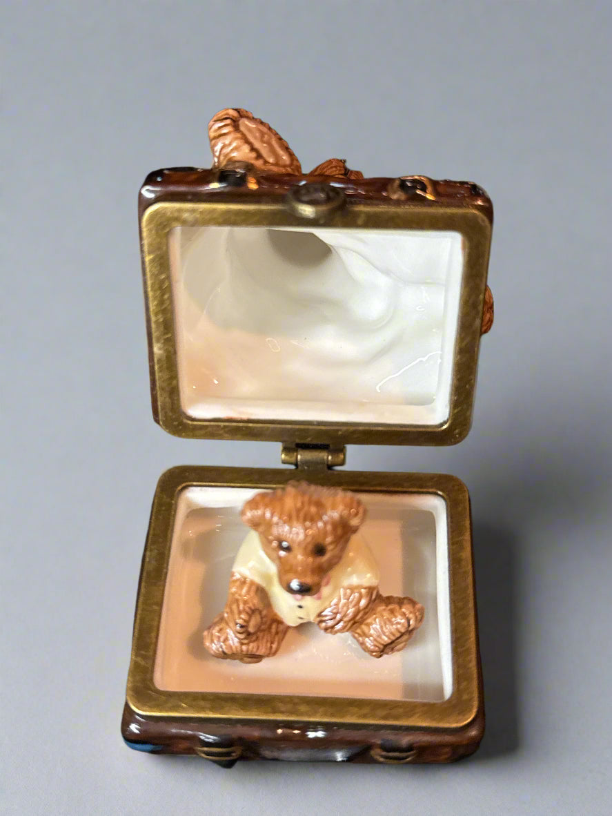 Boyds Bear Keepsake Trinket Box Bearware Pottery Bear on Trunk Suitcase w/ Small Bear