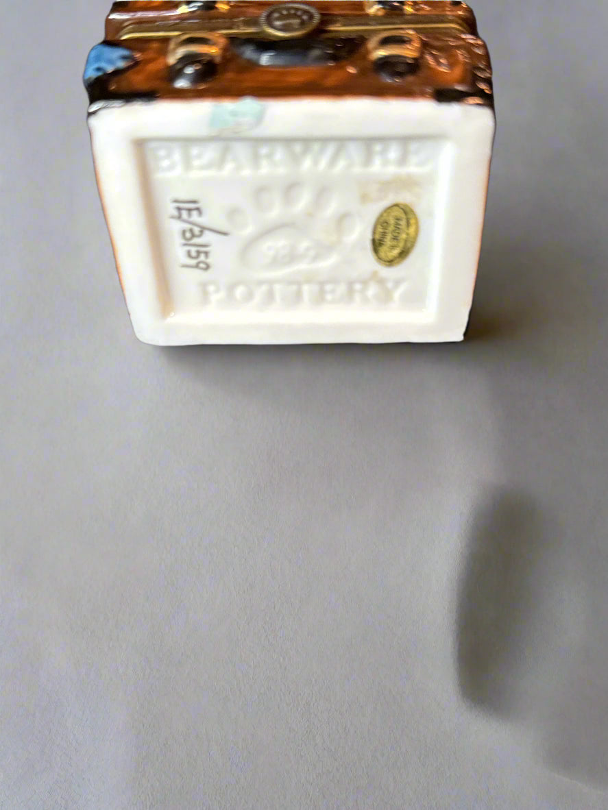 Boyds Bear Keepsake Trinket Box Bearware Pottery Bear on Trunk Suitcase w/ Small Bear