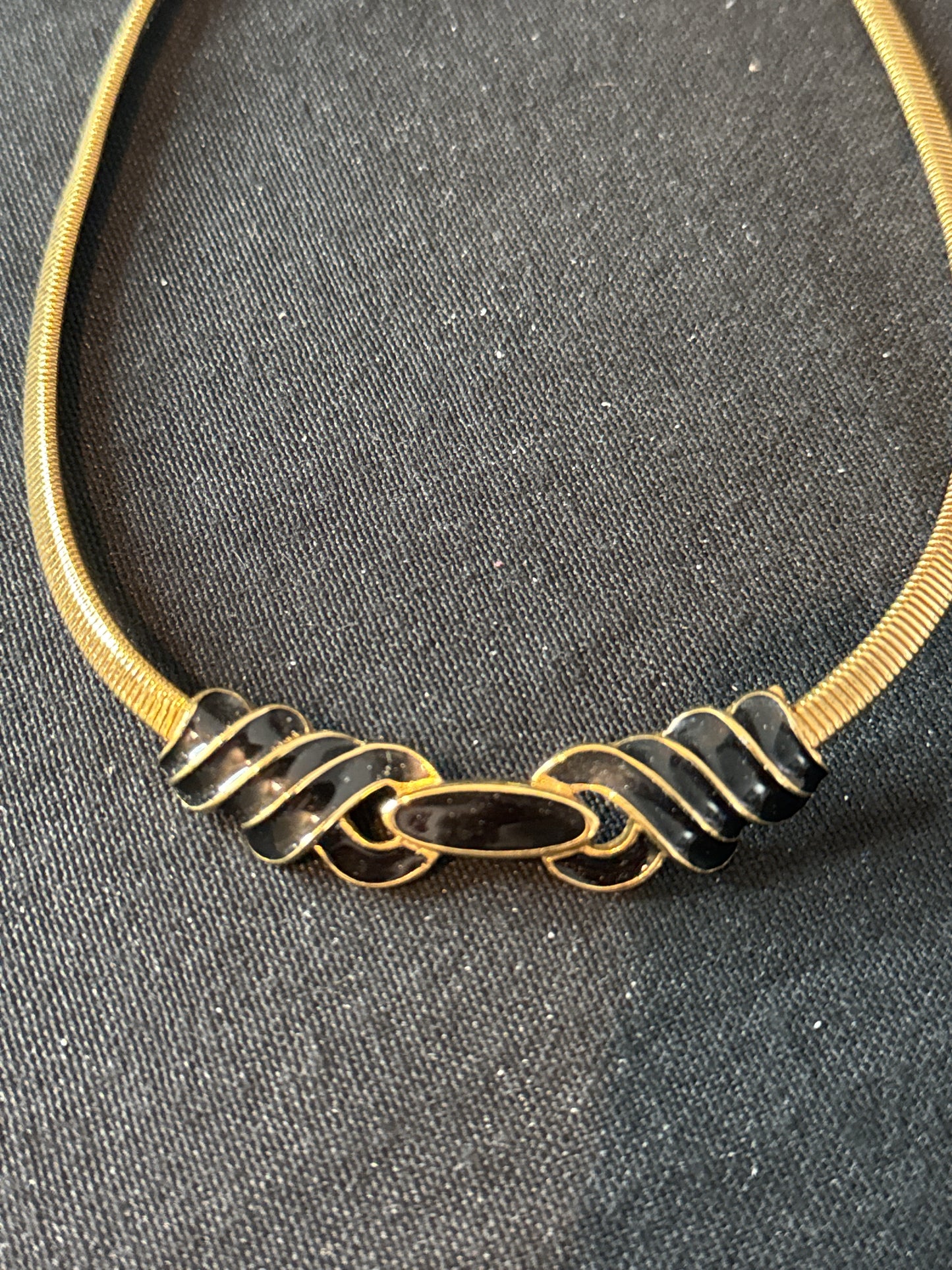 Vintage Monet Black Enamel Gold Tone Necklace