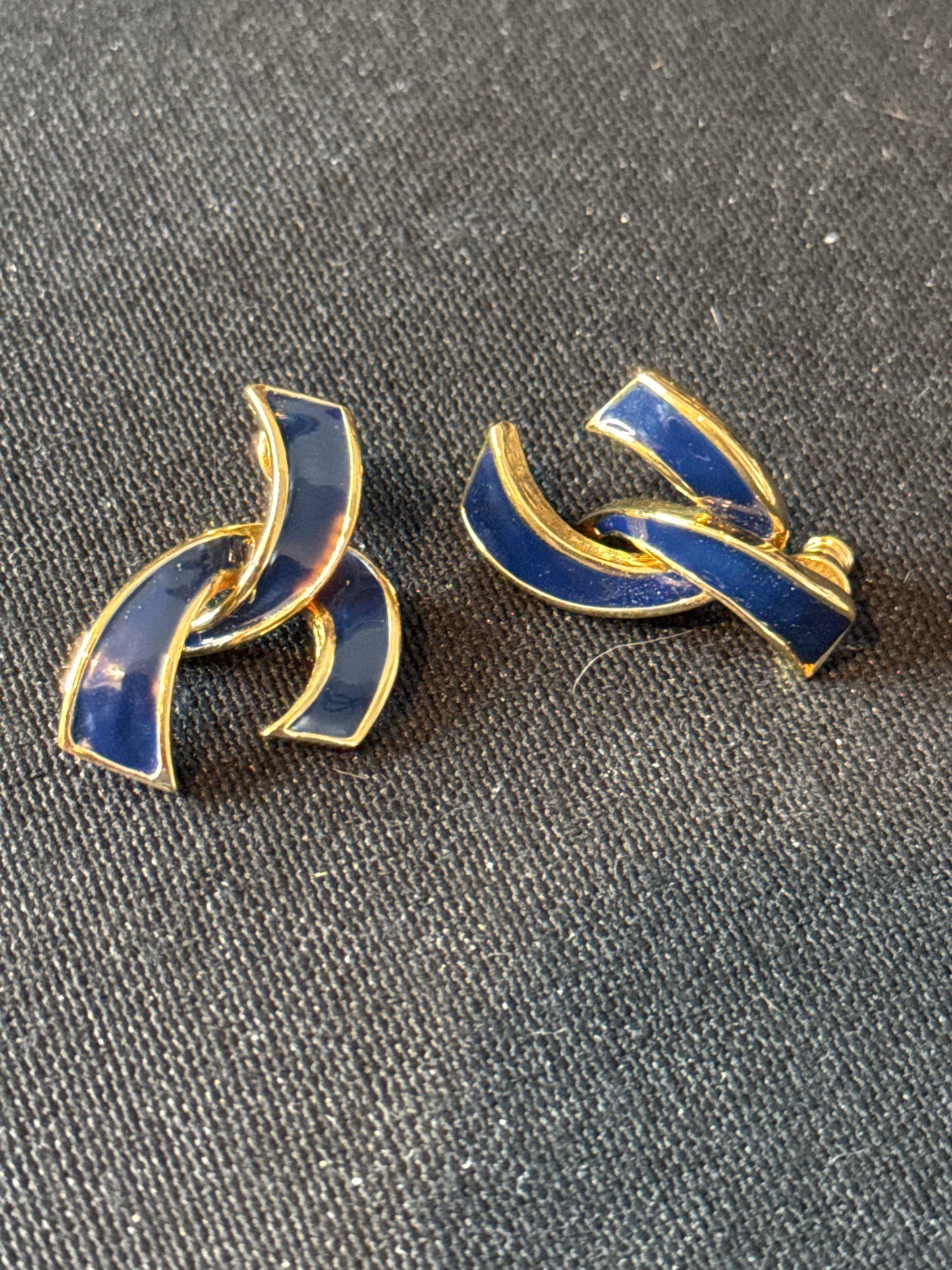 Vintage Monet Blue Enamel Earrings Gold Tone Pierced