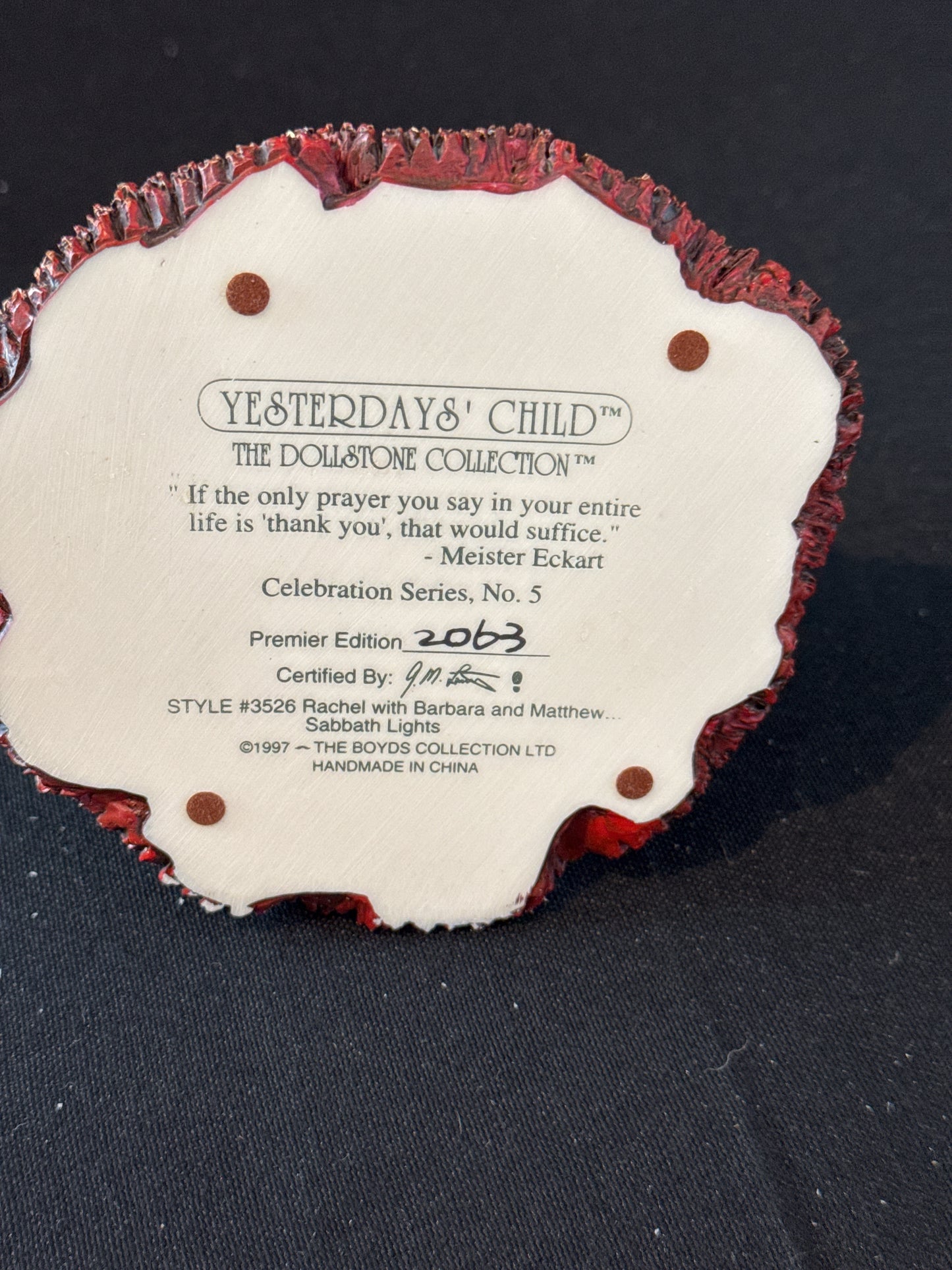 Boyds Yesterday's Child Dollstone Rachel w/ Barbara Sabbath Lights Rare w/ Box #3526