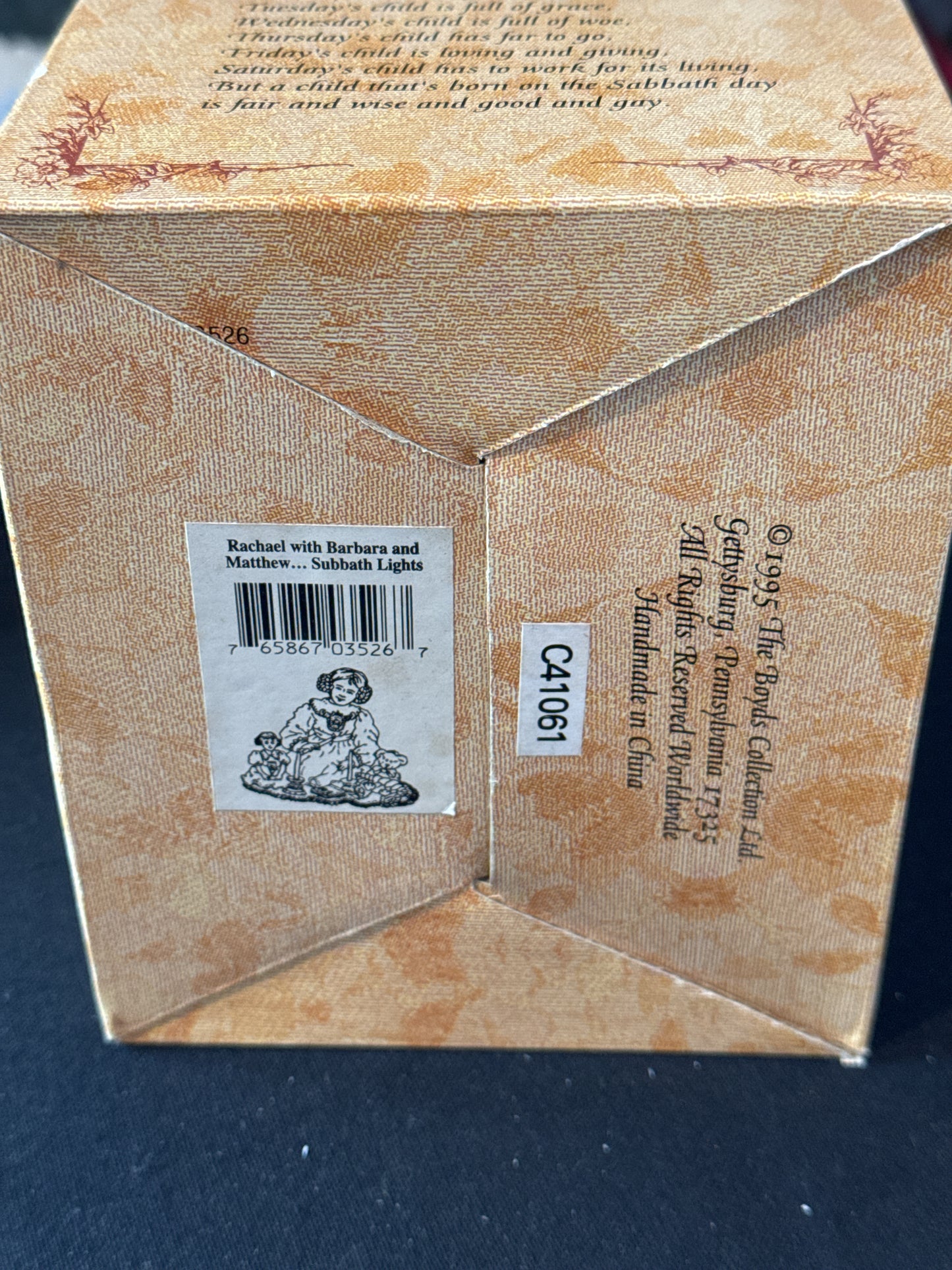 Boyds Yesterday's Child Dollstone Rachel w/ Barbara Sabbath Lights Rare w/ Box #3526