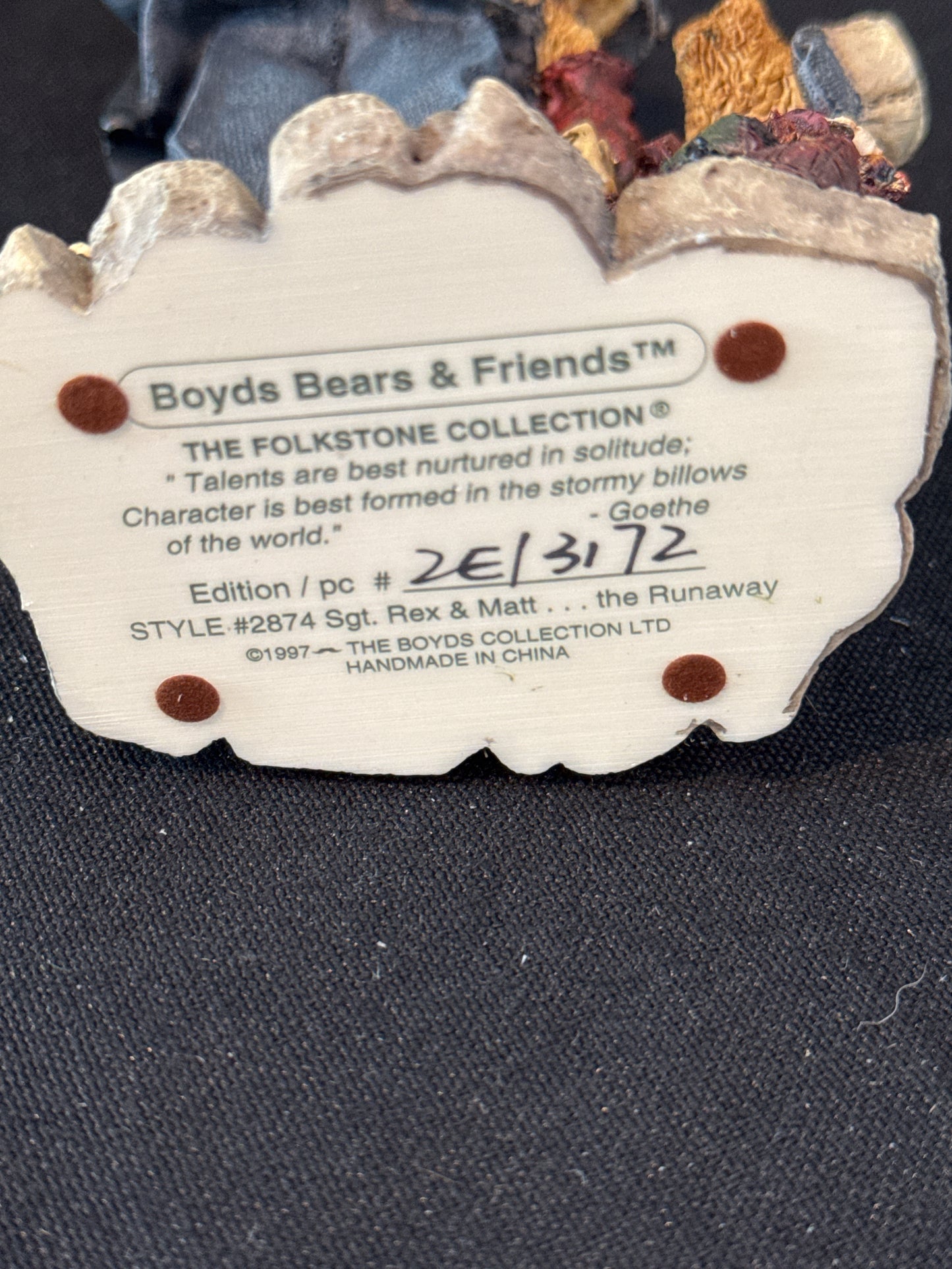 Boyds Bears & Friends #2874 Sgt. Rex & Matt...The Runaway 1996 w/ Box