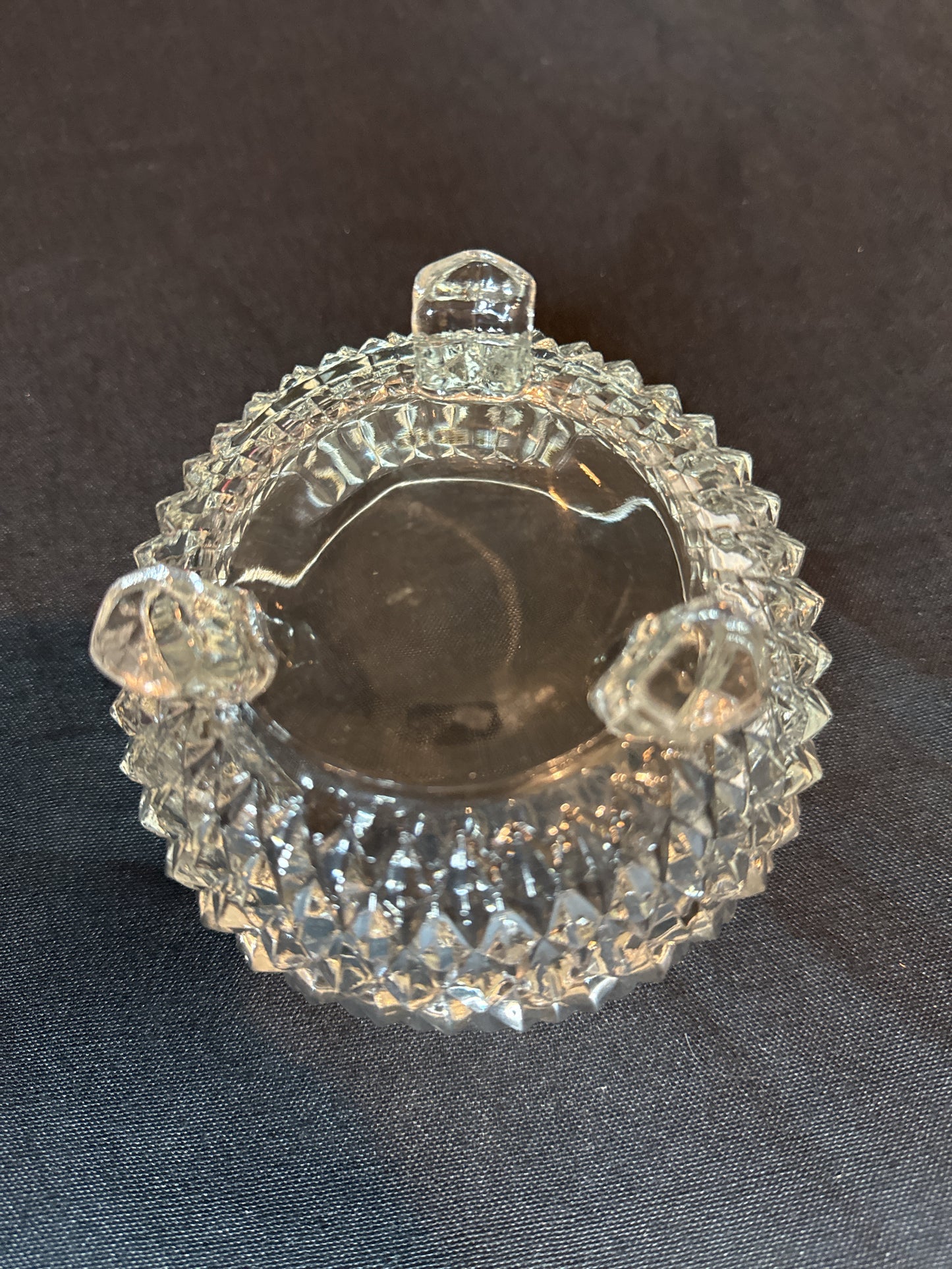 Indiana Glass Diamond Point Crystal 3 Toed Bowl 3.25" High, 5" Diameter Vintage