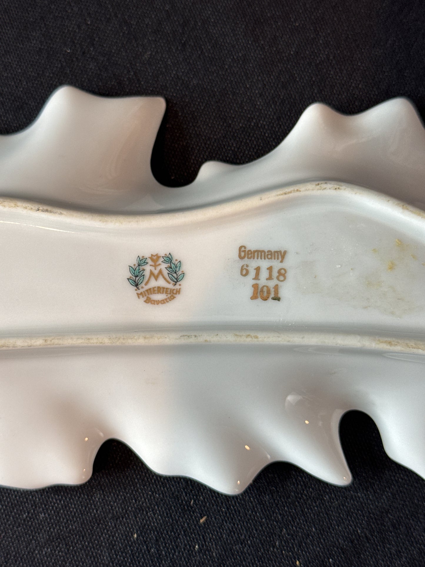 Vintage Mitterteich Bavaria Germany #6118 101 Leaf Shaped Floral Candy Dish 9.5" x 3.5"