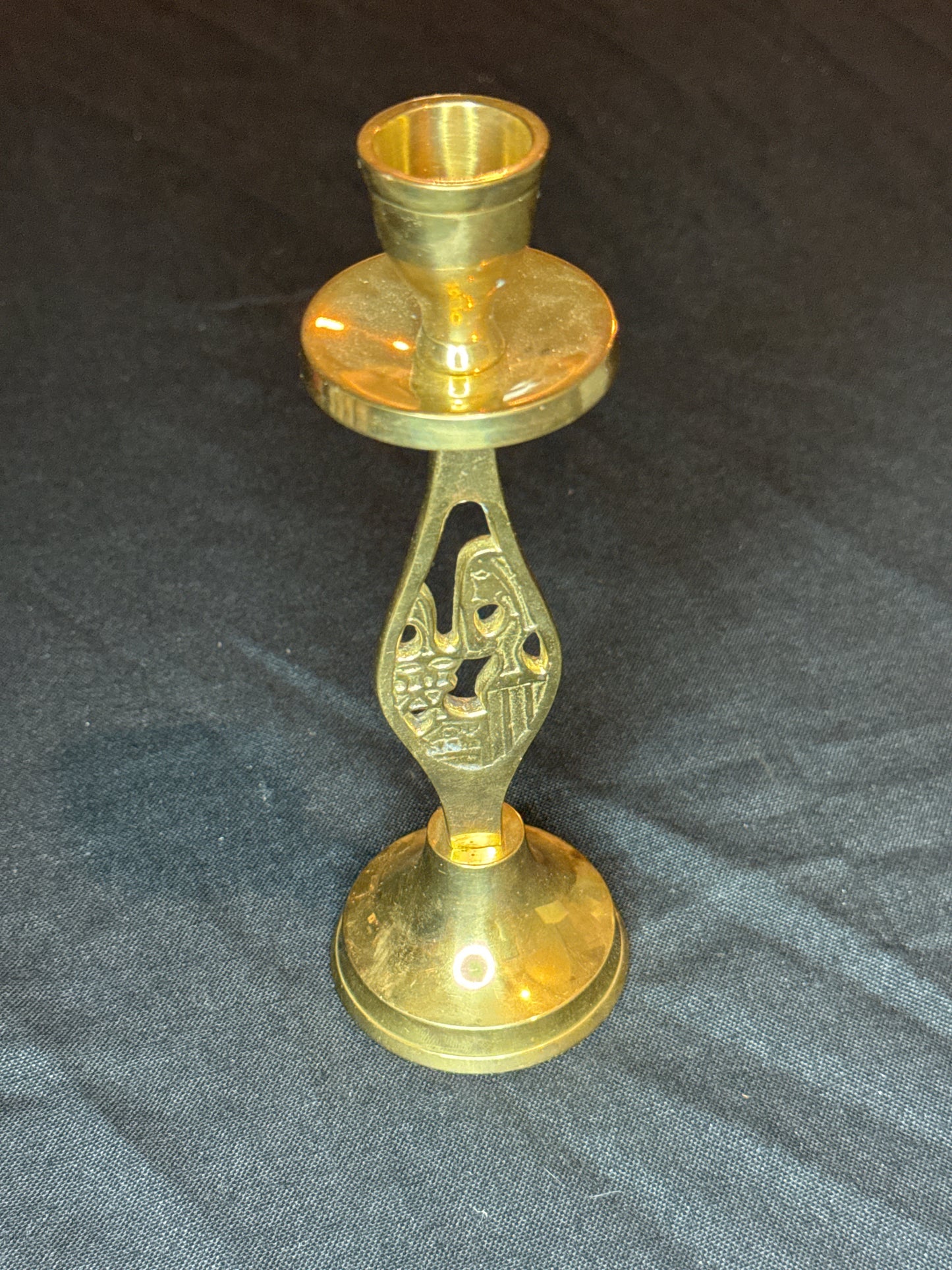Brass Carved Candle Holder Handcrafted in India 7.5" Tall