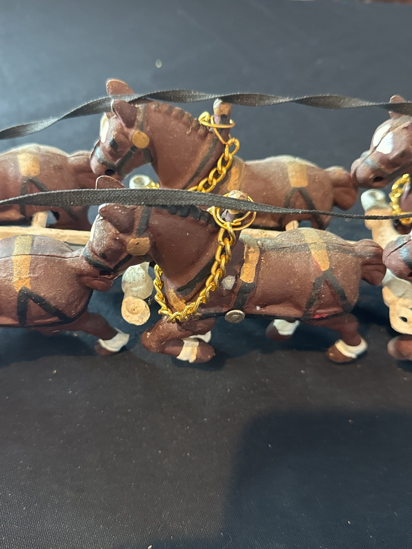 Vintage Highlander House Melrose Mass Cast Iron Red Wagon 2 Drivers, 1 Dog, 8 Horses