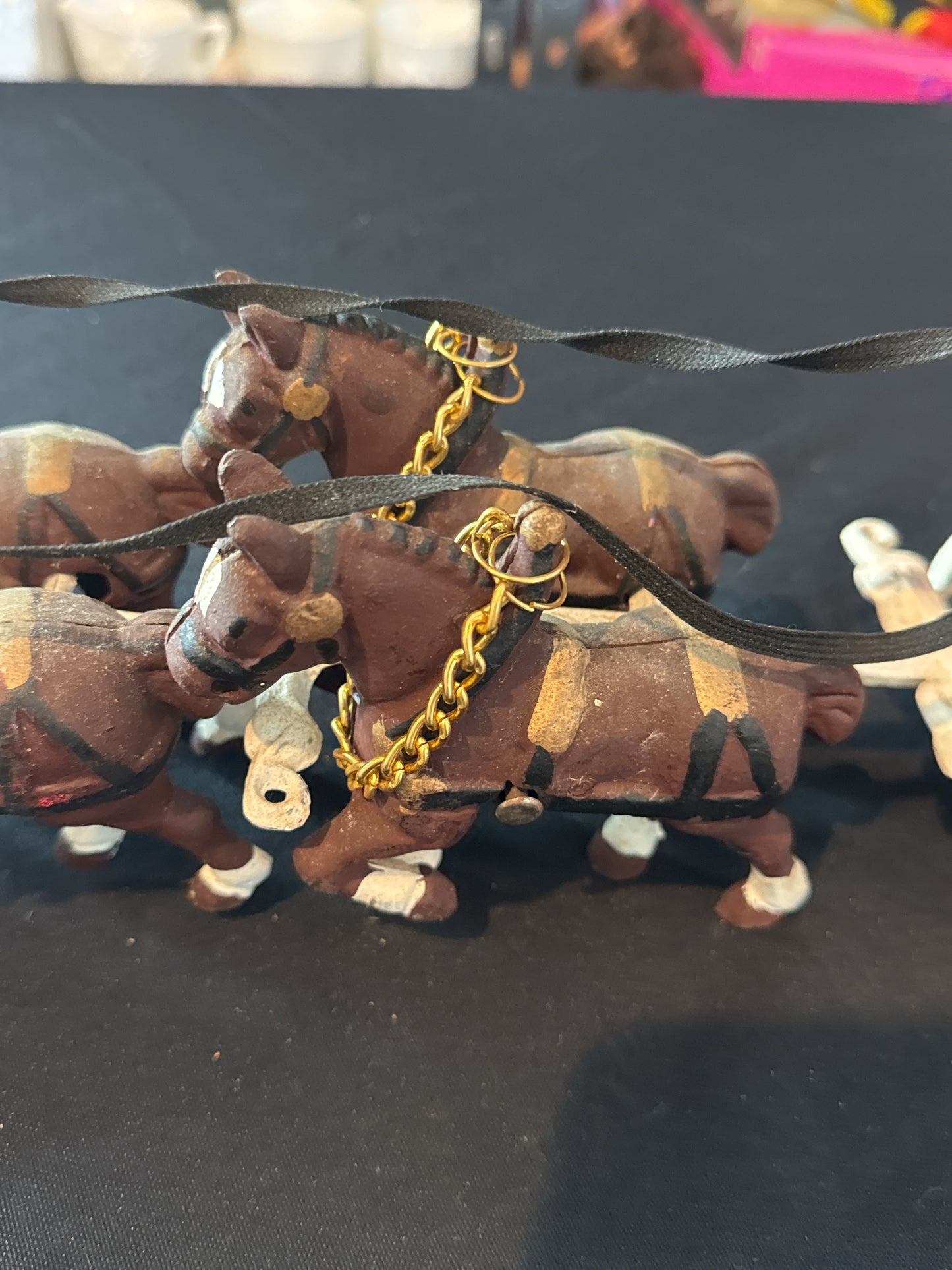 Vintage Highlander House Melrose Mass Cast Iron Red Wagon 2 Drivers, 1 Dog, 8 Horses