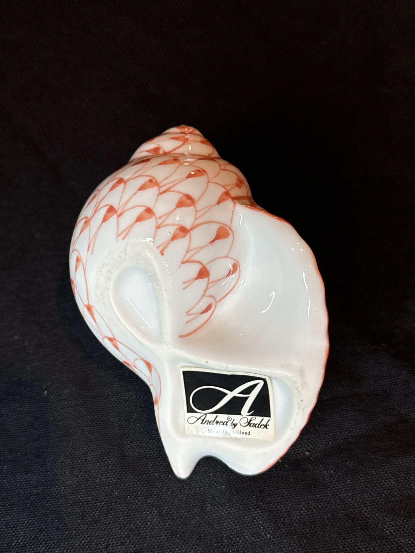 Andrea by Sadek Hand Painted Fish Net Design Orange & White Sea Shell Decor