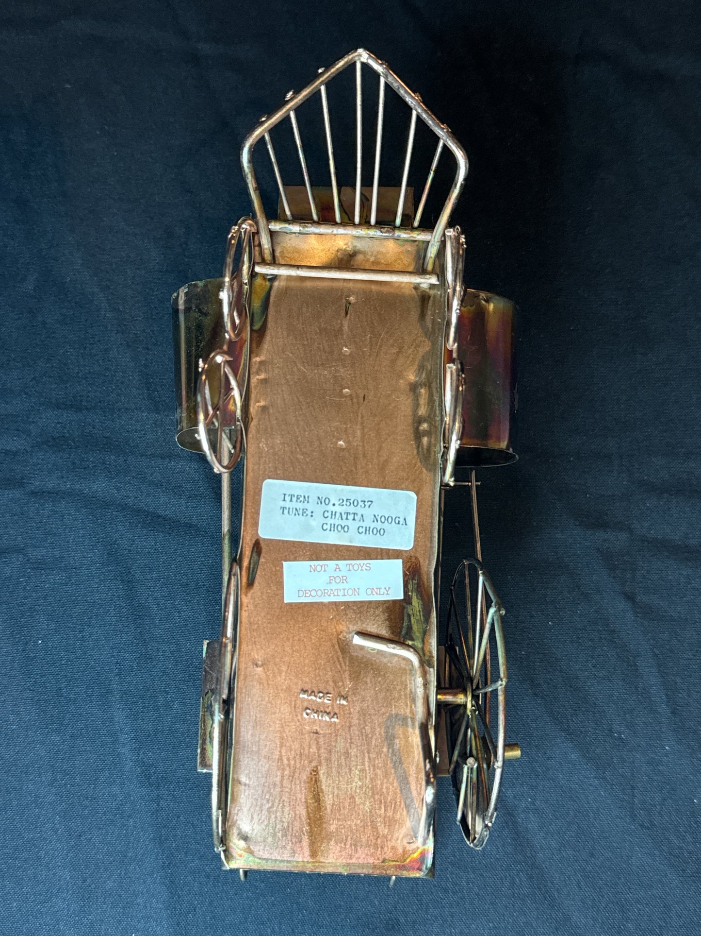 Vintage Copper Tin Music Box Steam Locomotive 11" Plays Chatta Nooga Choo Choo