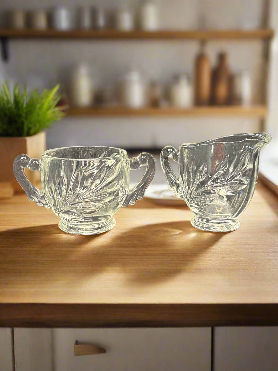 Vintage Indiana Glass Willow Clear Creamer and Sugar Set USA