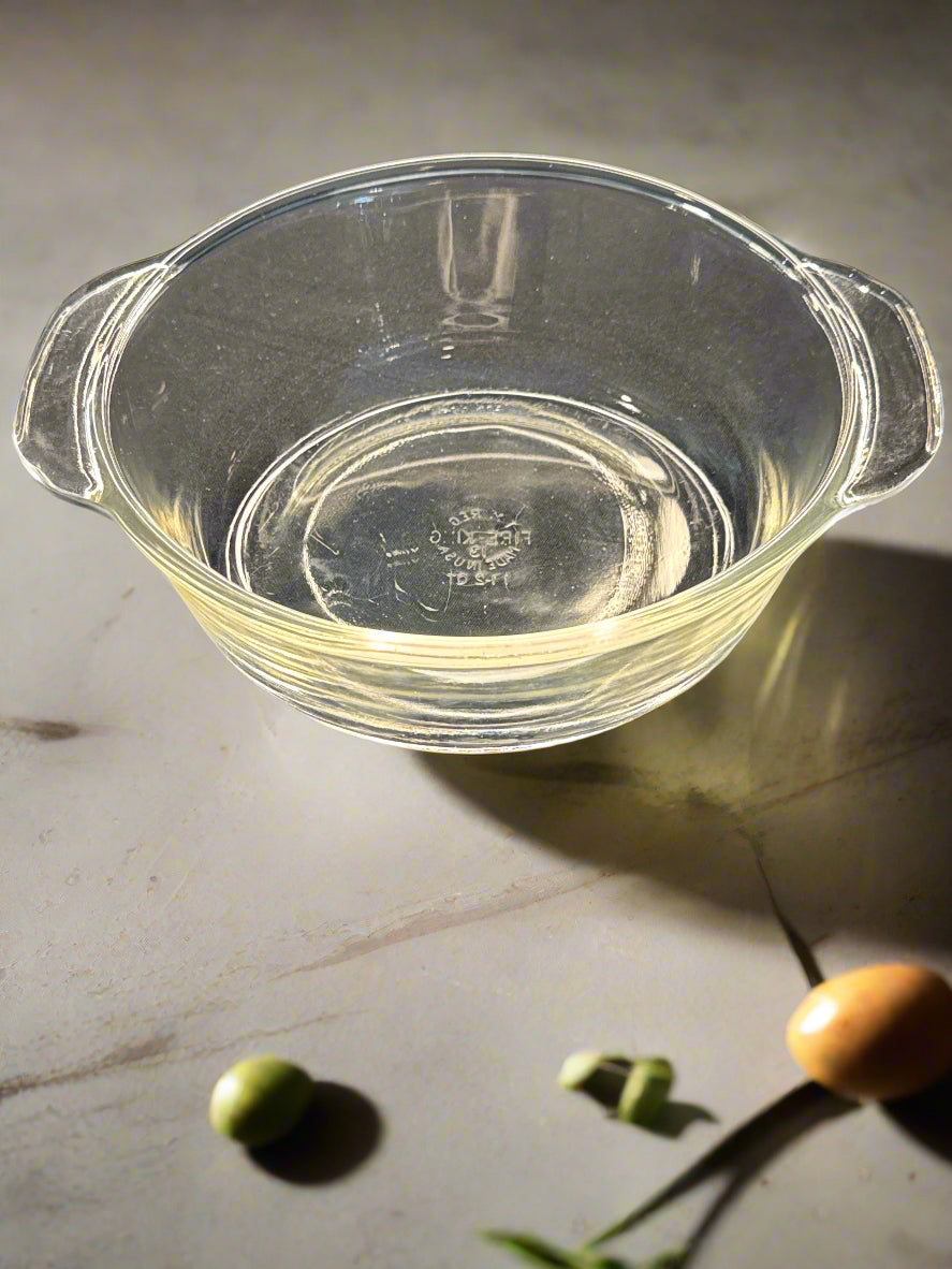 Fire King 1.5 Qt Clear Glass Casserole Dish 8.25" Wide No Lid USA Handles