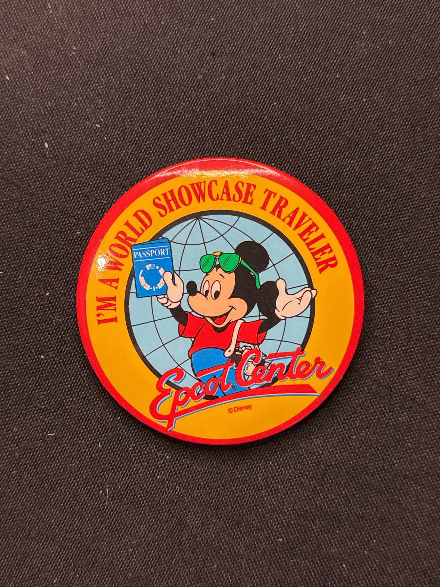 Genuine Disney I'm a World Showcase Traveler Epcot Center Collectible Button 3"