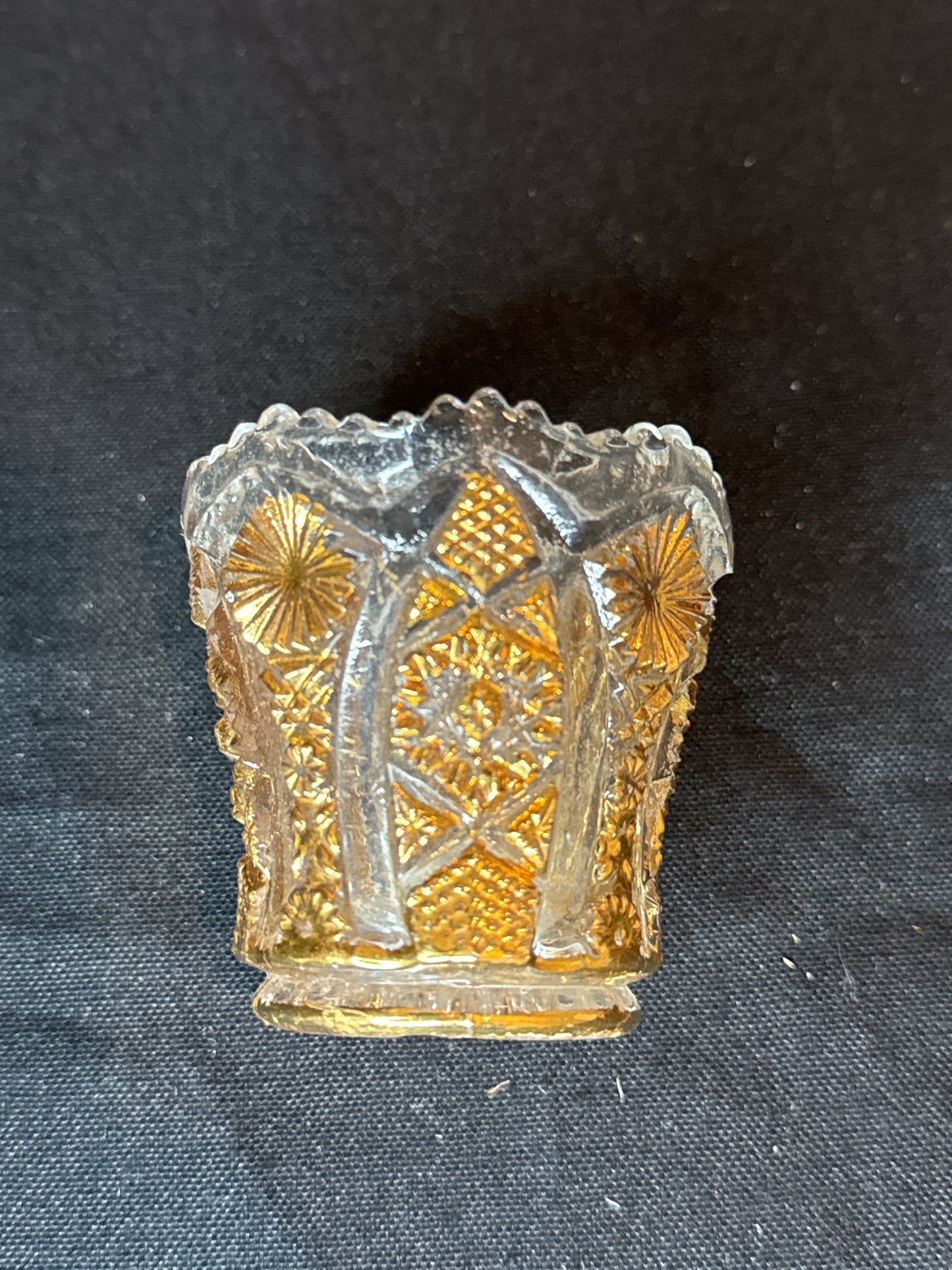 Vintage Imperial Cut Glass and Gold Paint Shot Glass 2oz 2.5" Tall