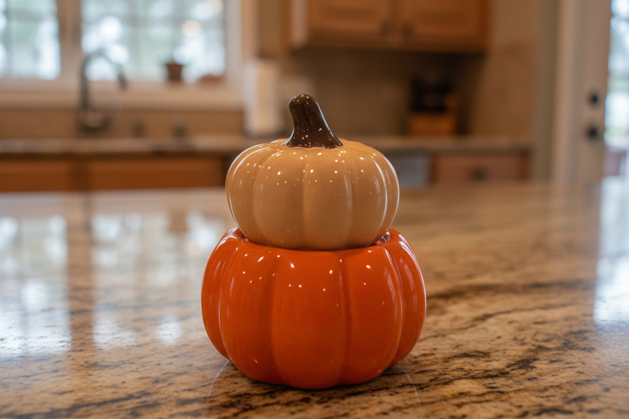Pumpkins Salt & Pepper Shakers New 3.5" Tall Stacked. Excellent Condition