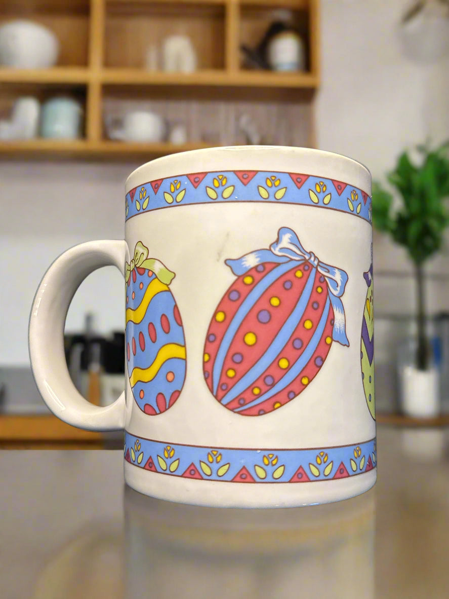Vintage Hallmark Spring Fever Easter Eggs Coffee Mug Cup 12oz 4" Tall