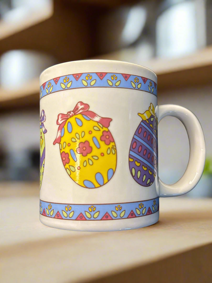 Vintage Hallmark Spring Fever Easter Eggs Coffee Mug Cup 12oz 4" Tall