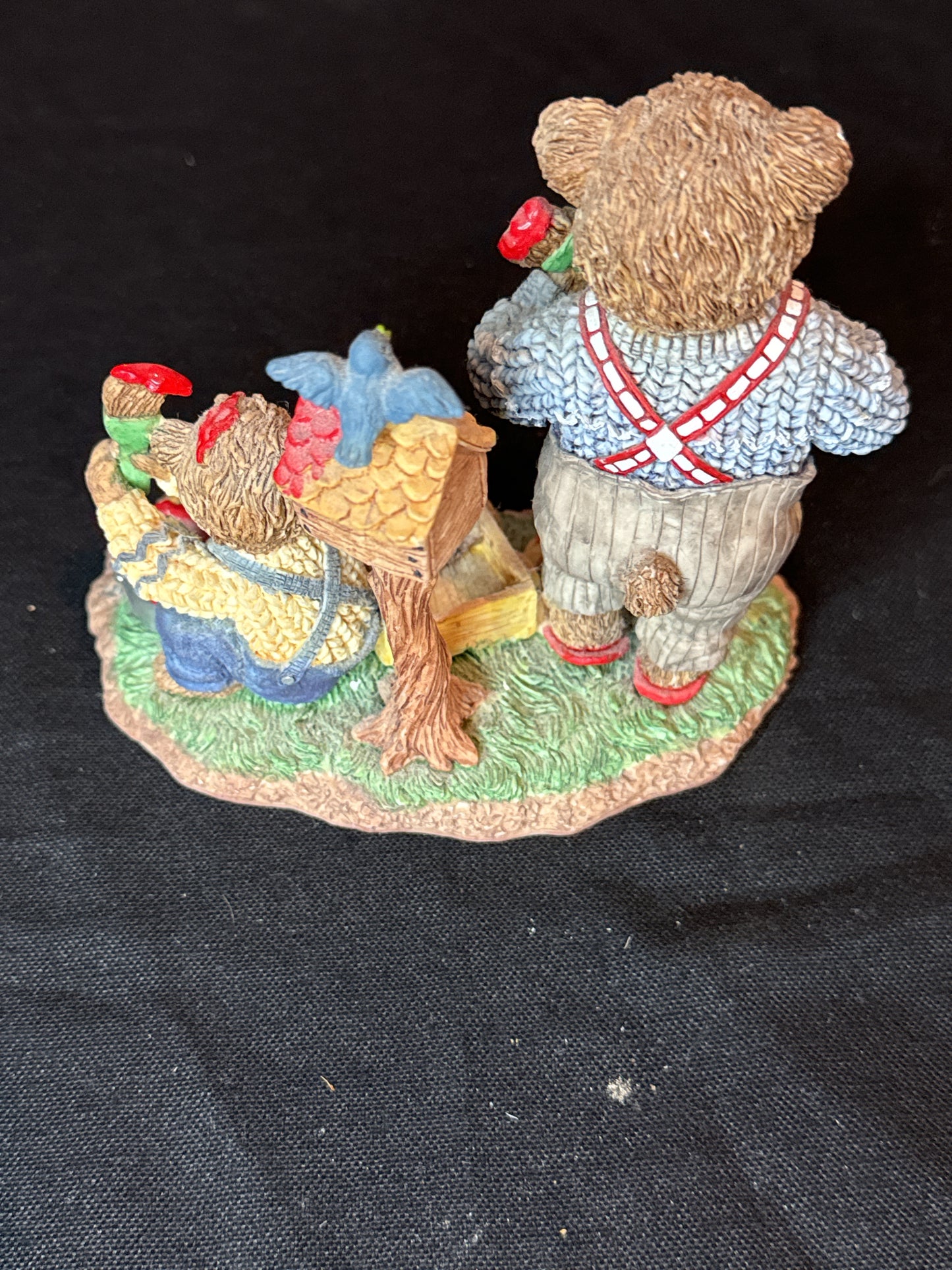 Fitz & Floyd Honeybourne Hollow Figurine Building Memories Bears Red Paint Bird 27/107