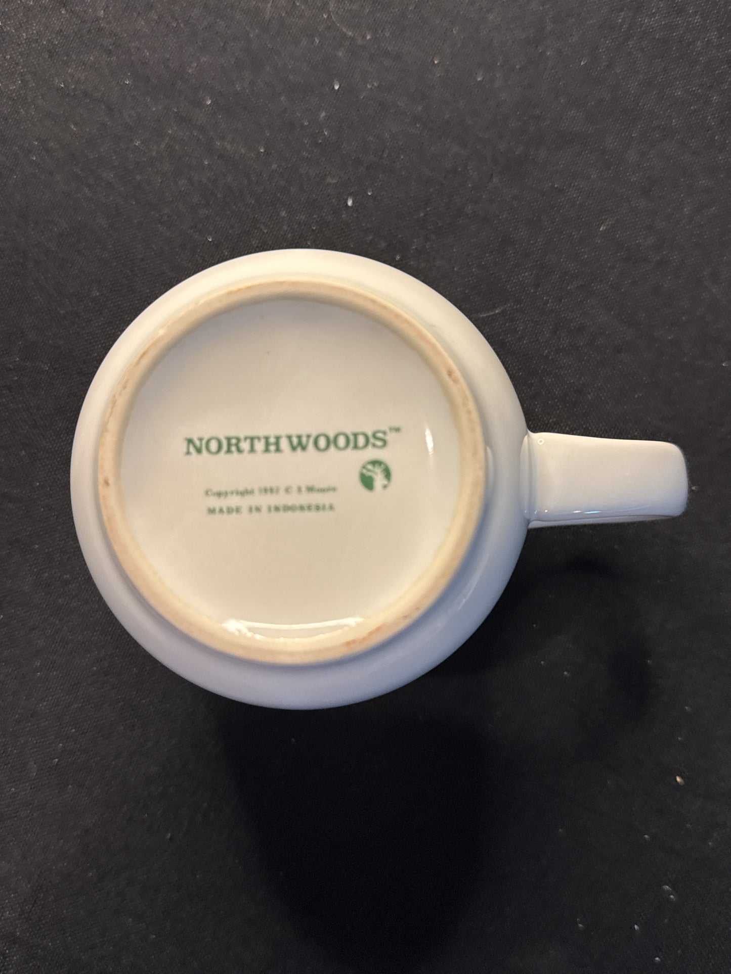 CI Moore 1992 Northwoods Christmas Reindeer Hearts Green Coffee Cup Mug 8oz 3 1/8" Tall