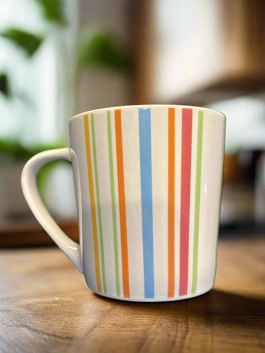 Starbucks 2005 Rainbow Coffee Mug Cup Multi-Colored Vertical Stripes 14oz 4" Tall