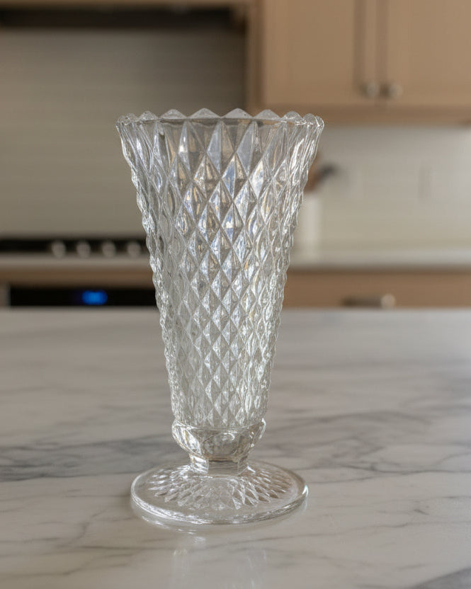 Diamond Point Clear by Indiana Glass Flower Vase 7 7/8" Tall