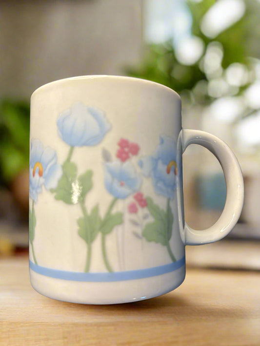 Blue Flowers Coffee Cup Mug 12oz 3.75" Tall