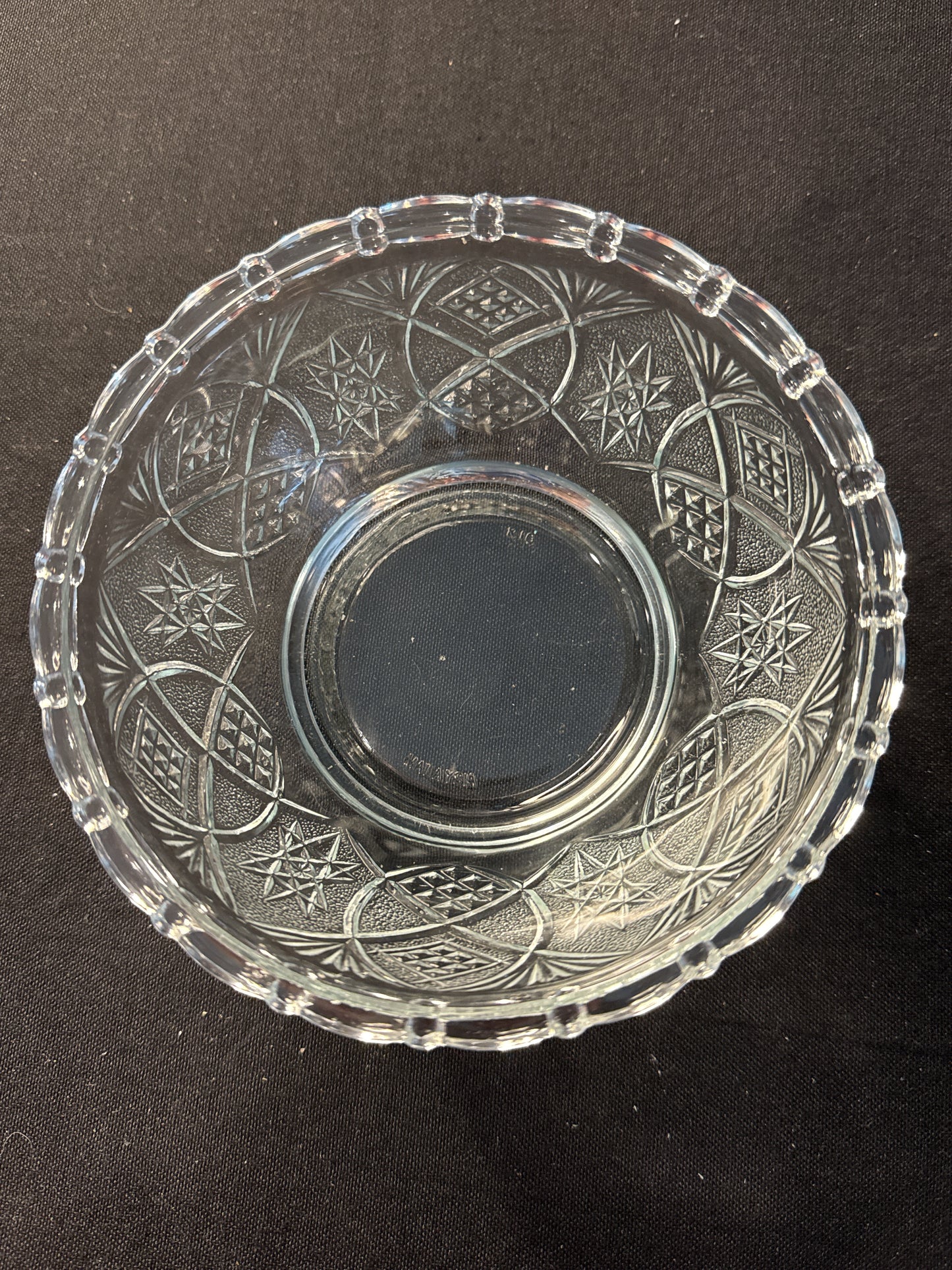 Vintage Kig Malaysia Candy Dish No Lid Clear Pressed Glass Stars Motif Circa 1970 6" x 2.75"