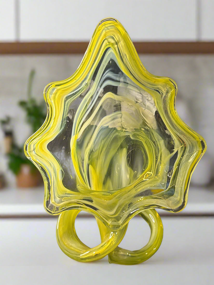 Vintage Yellow Swirl Hand Blown Art Glass Sculpture Vase 14" Tall x 8.75" Wide