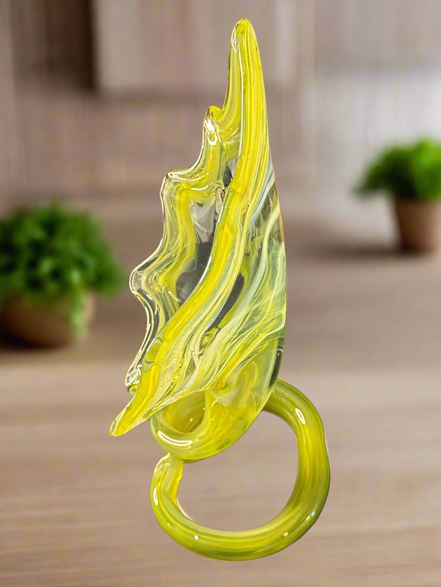 Vintage Yellow Swirl Hand Blown Art Glass Sculpture Vase 14" Tall x 8.75" Wide