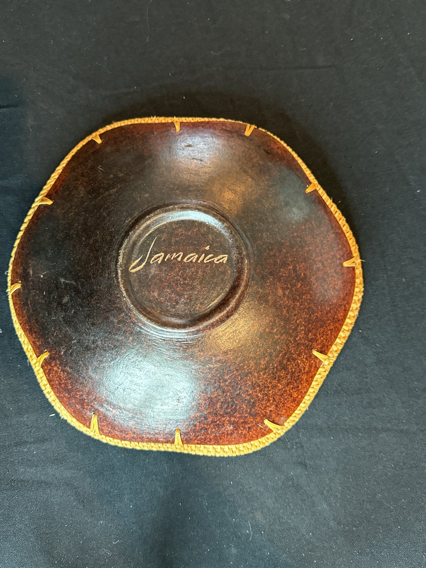 Jamaica Terra Cotta Leather Look Clay Pottery Decorative Bowl and Stand