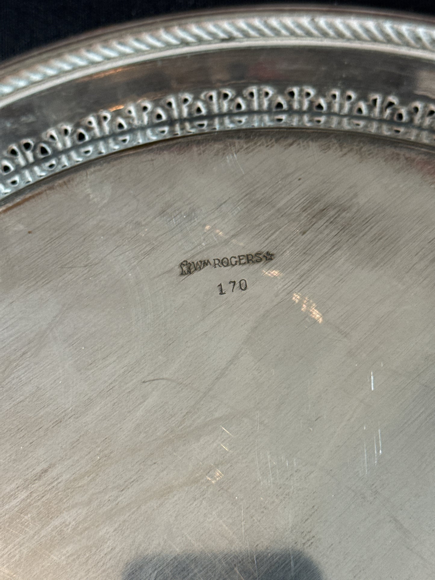 International Silver Wm Rogers 170 Silver plated 12" Round Sandwich Tray Lightly Tarnished