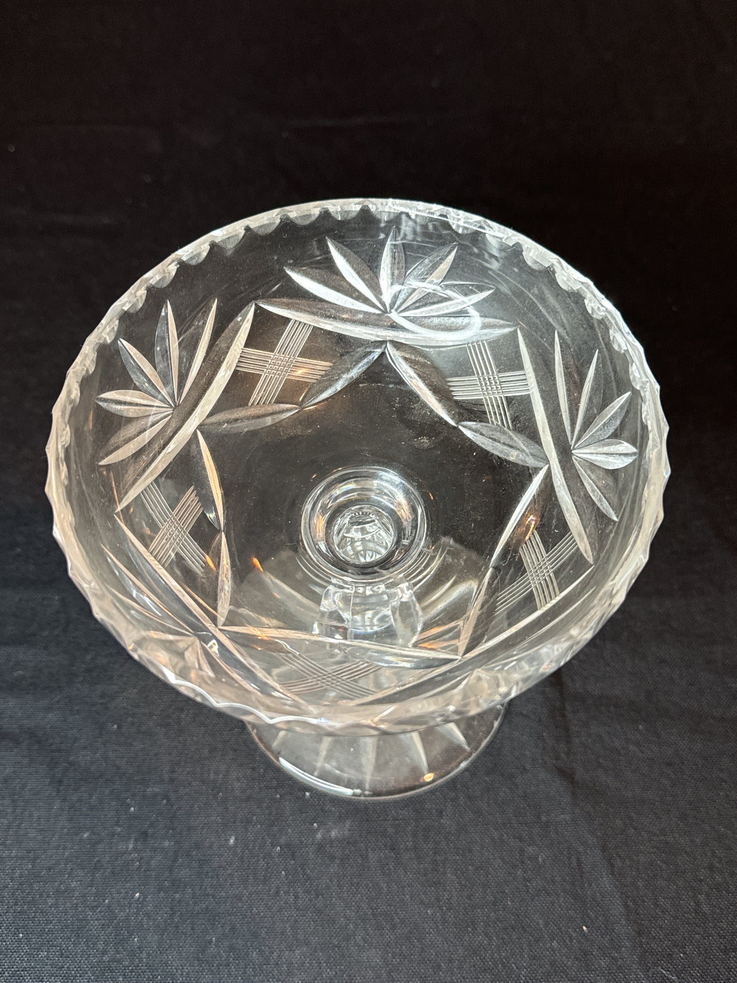 Crystal Decorative Cut Etched Glass Candy Dish with Scalloped Edge 6" Tall