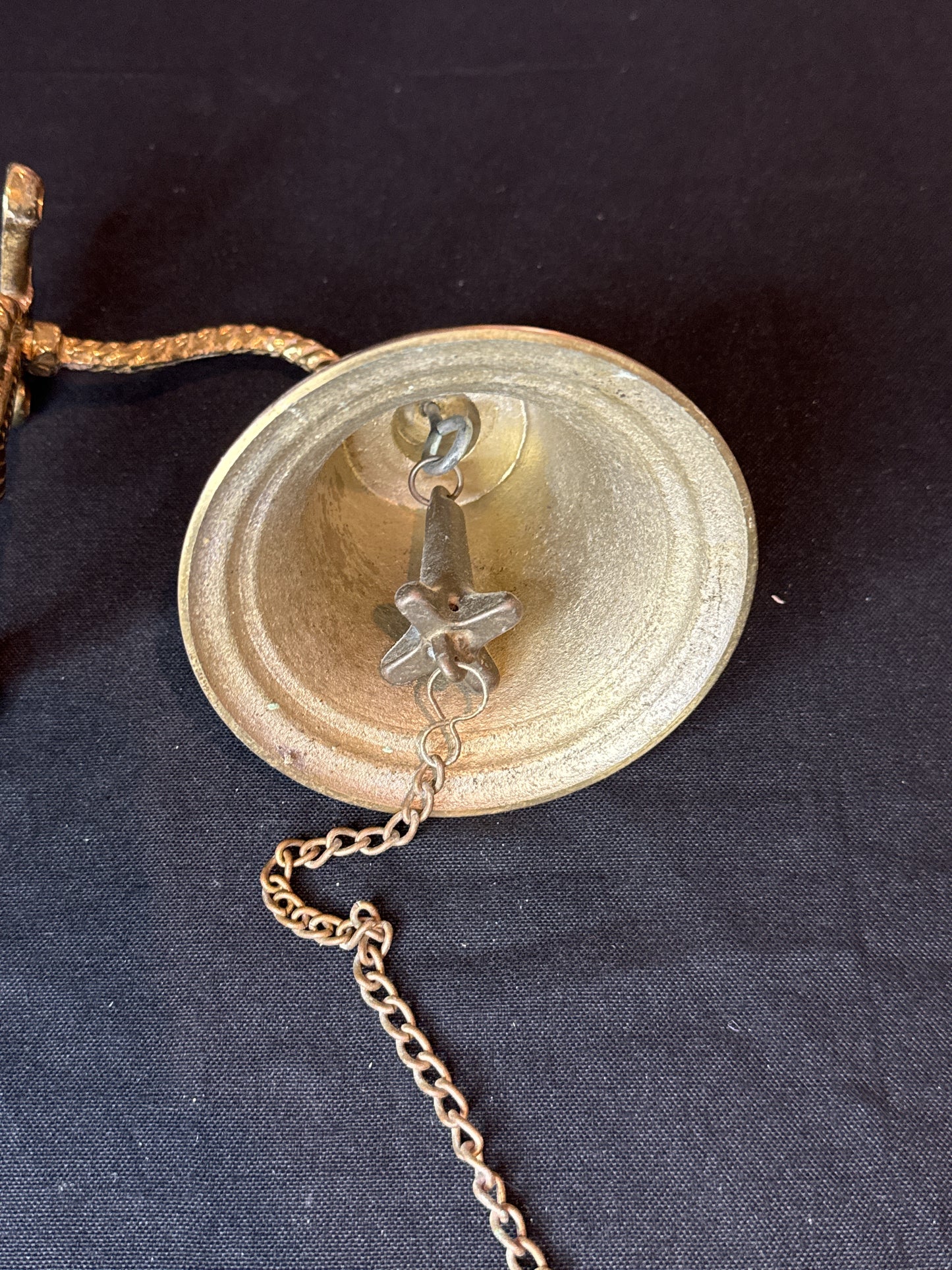 Solid Brass Ships Bell w/ Anchor and Chain Ringer 4 1/8" Tall