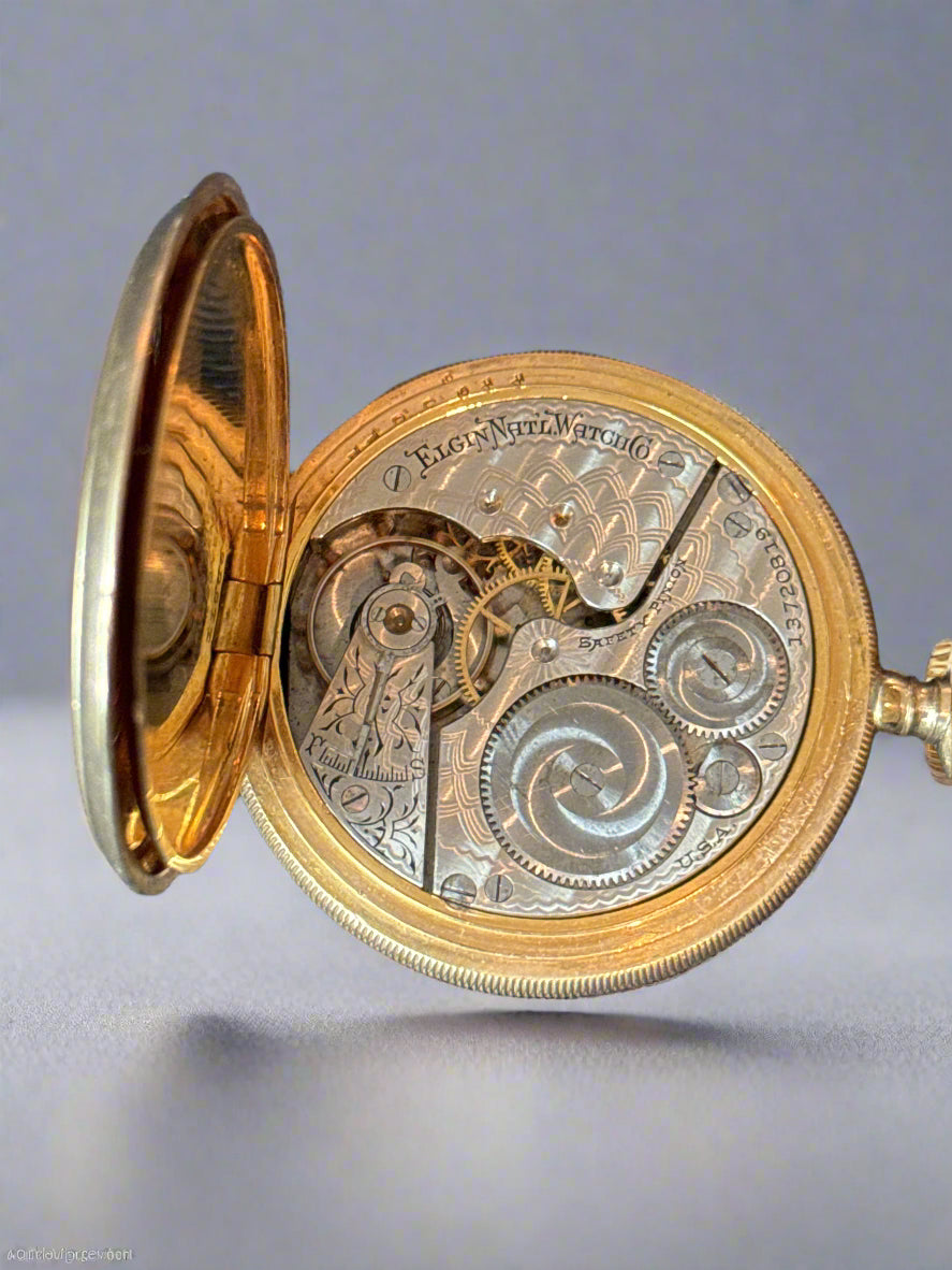 1909 Vintage Elgin National Gold Filled Sidewinder Pocket Watch 54mm Ornate 7 Jewels