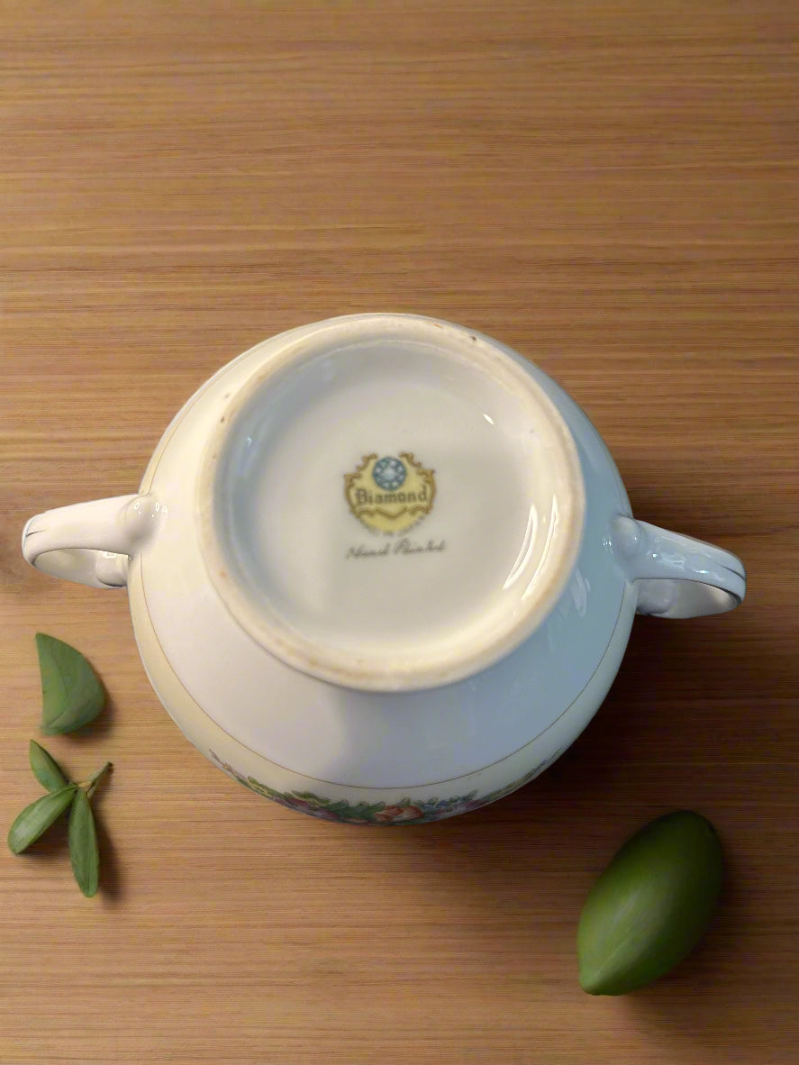 Vintage Diamond DIA4 Pattern Japan Sugar Bowl and Lid 4" Tall