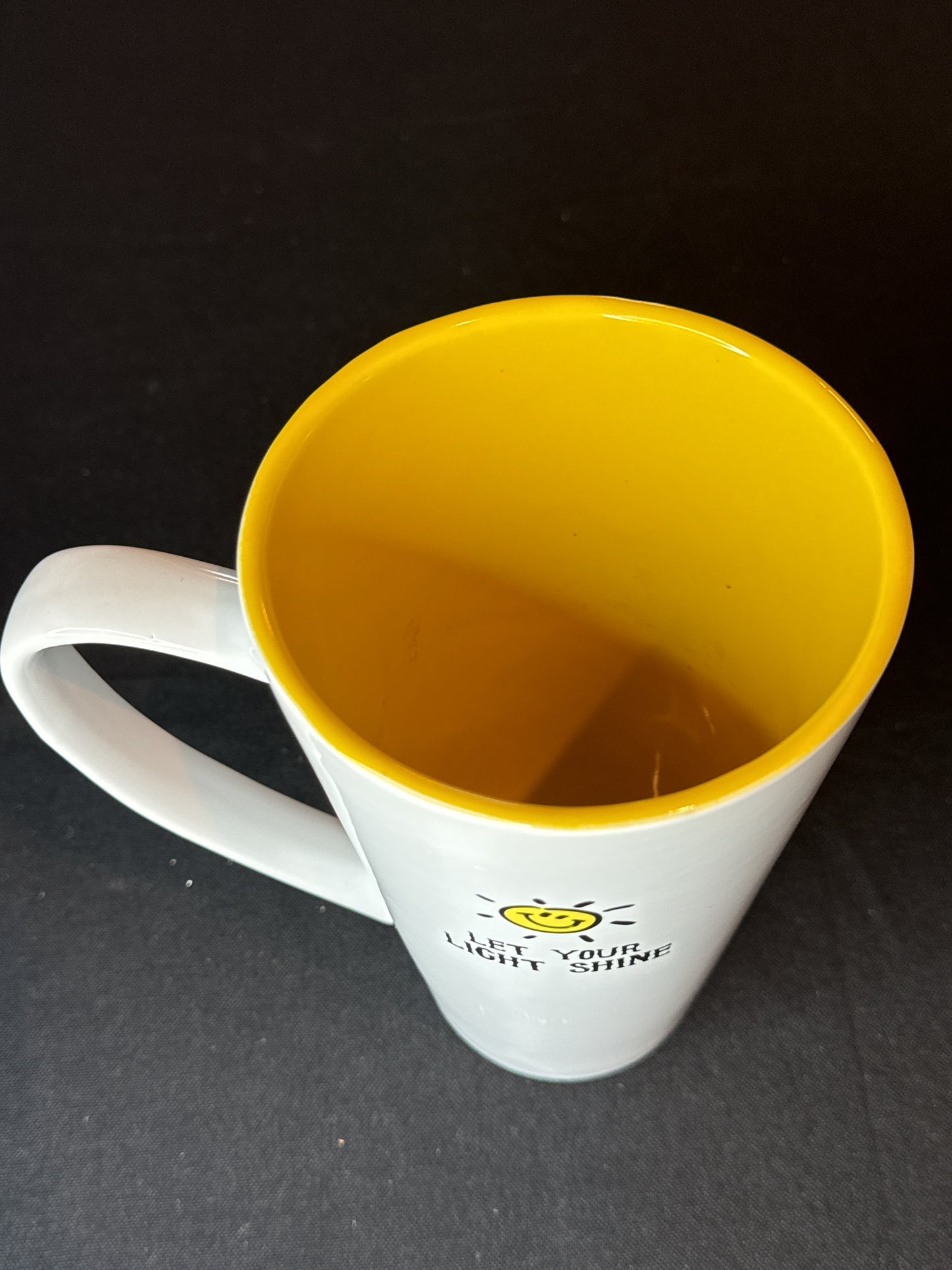 Home Essentials Mega Large Coffee Mug "Let Your Light Shine" Yellow Interior Ceramic 30oz