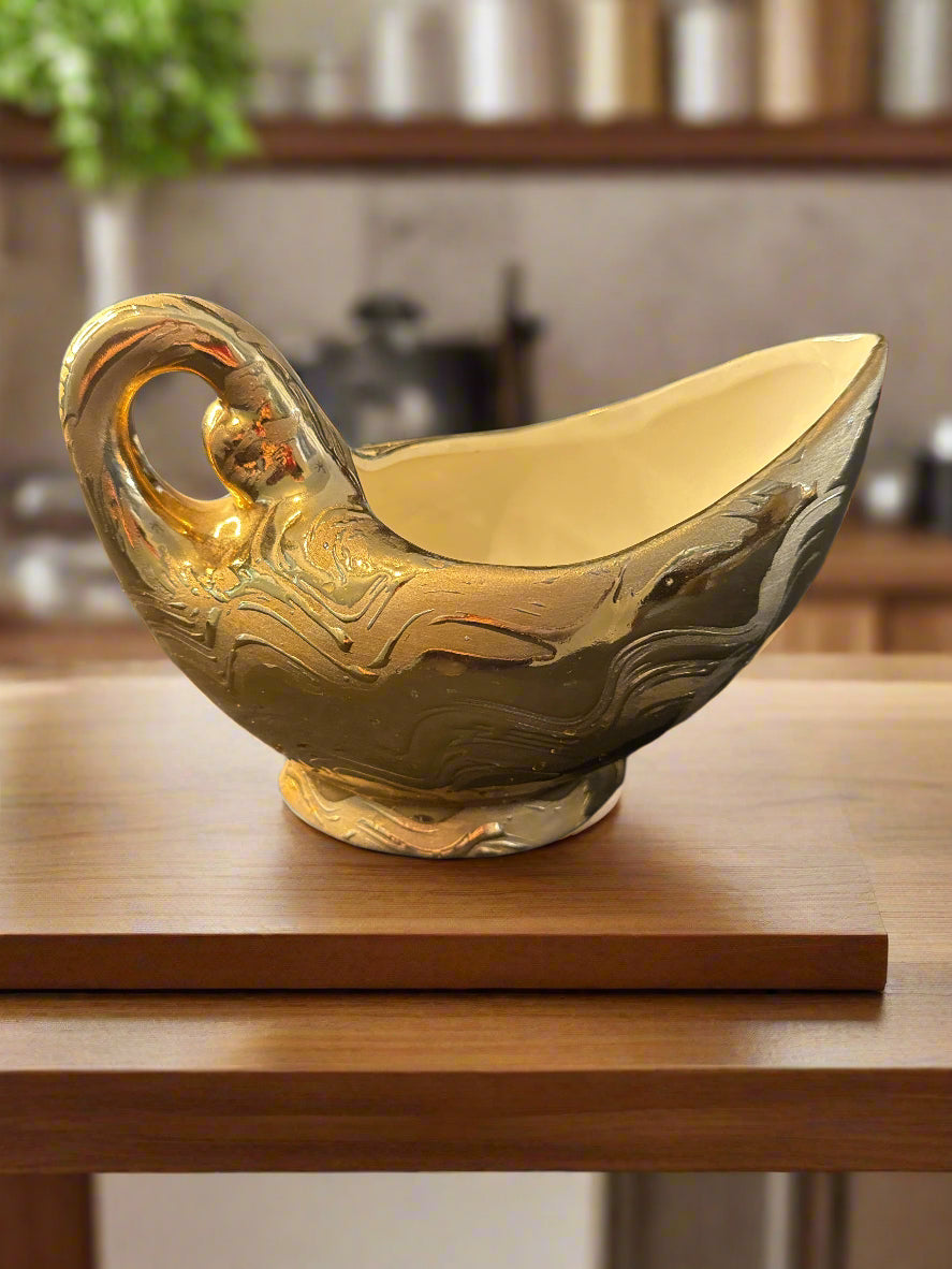 Vintage Salem OH Swetye Pottery Aladdin's Lamp Vase Planter Gravy Boat 7.5" Long