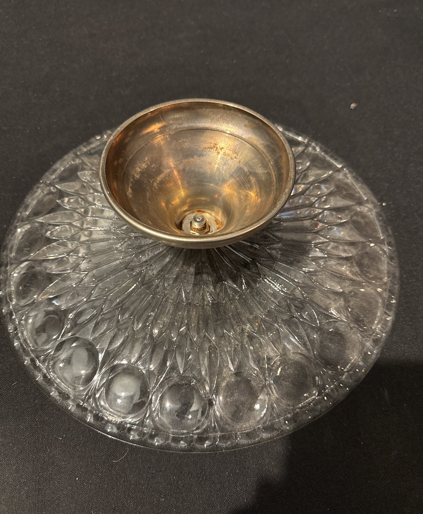 Footed Pedestal Cake Stand 11" Clear Glass Round Thumbprint Bubbles Starburst Pattern MCM
