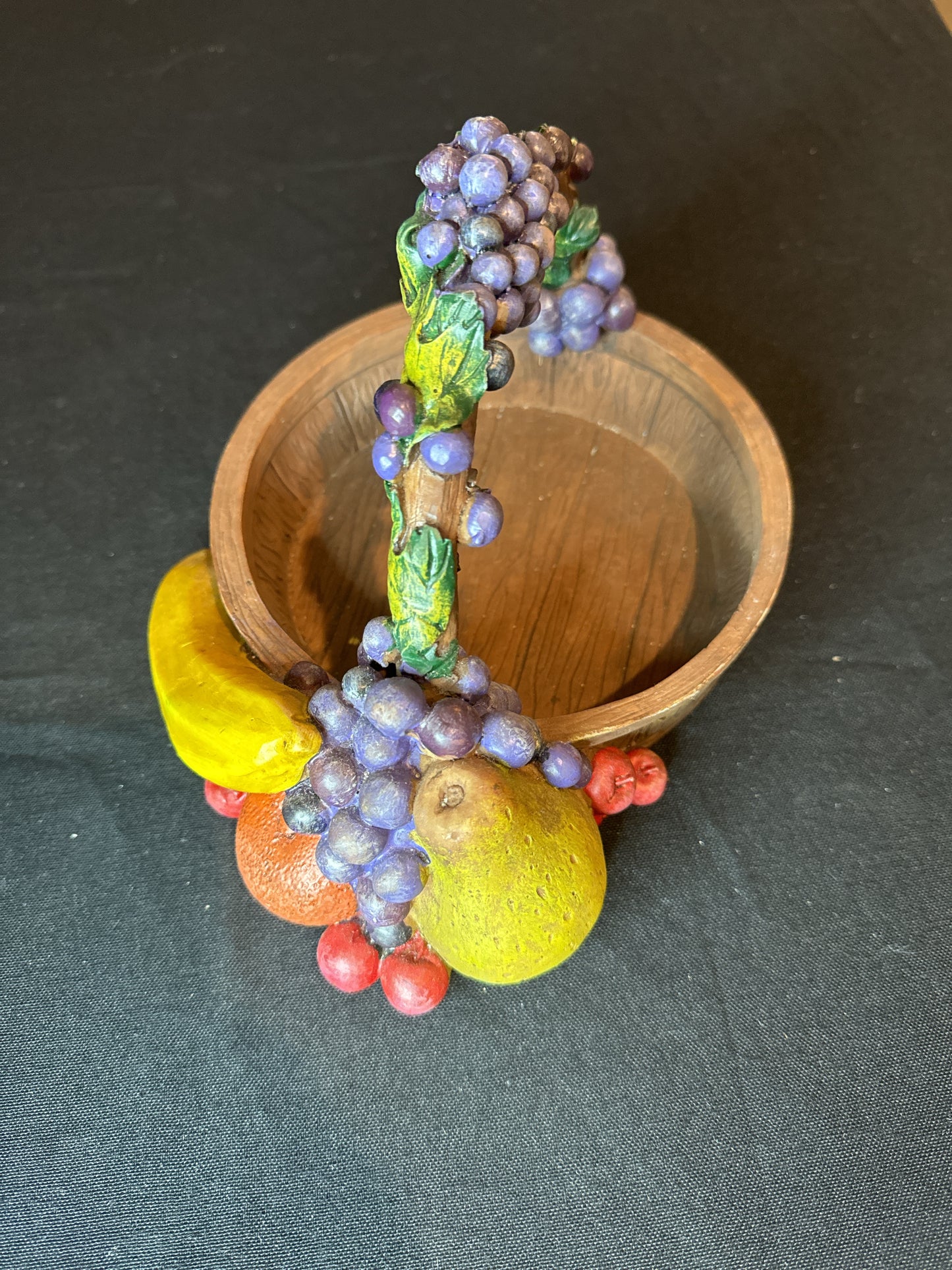Vintage Ceramic Resin Banana Grapes Pear Cherries Fruit Basket 9" X 6.75" Wide