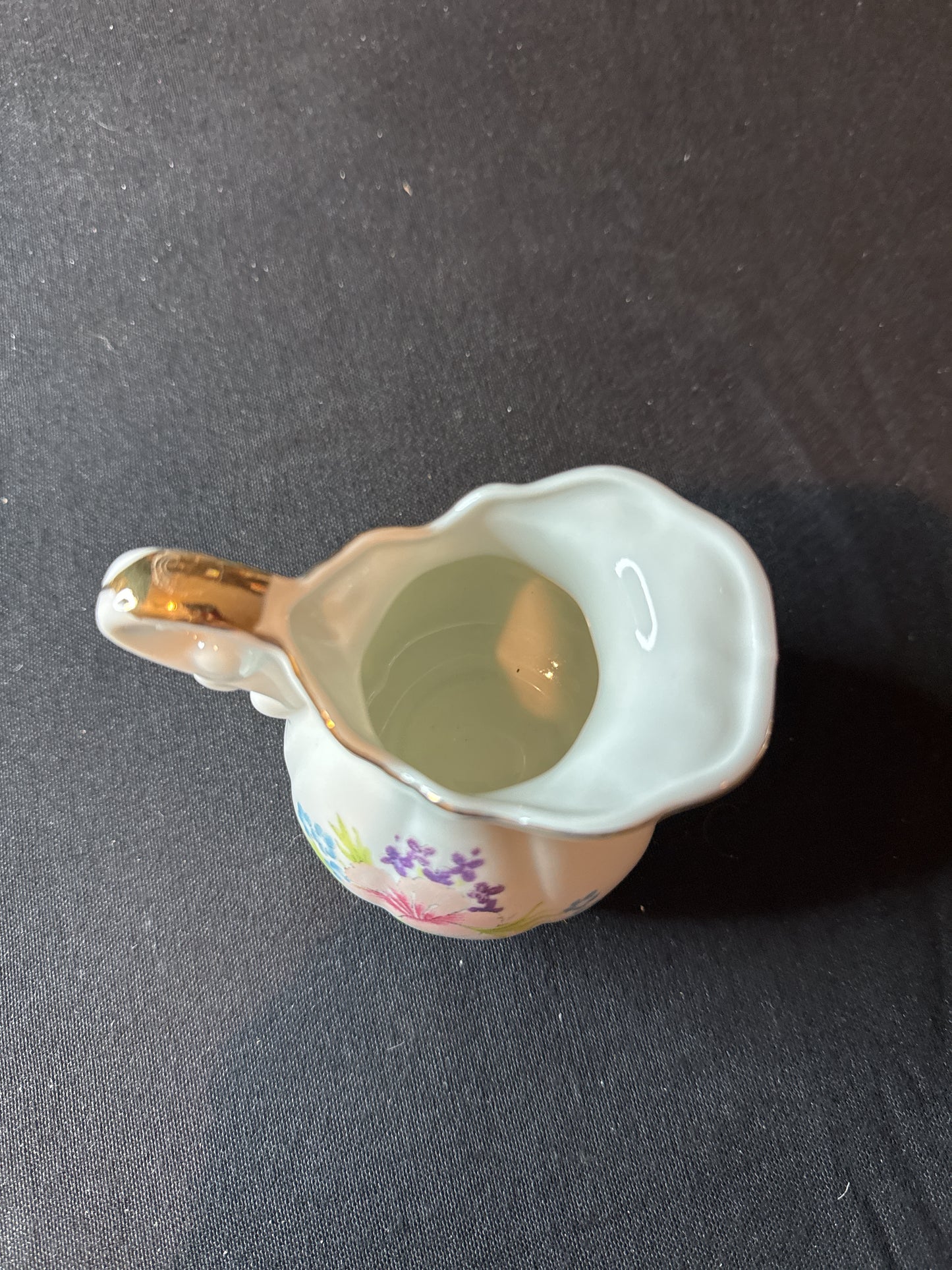 Small Ceramic Creamer Floral Pattern "50 Golden Years" Gold Trim 3.5" Tall