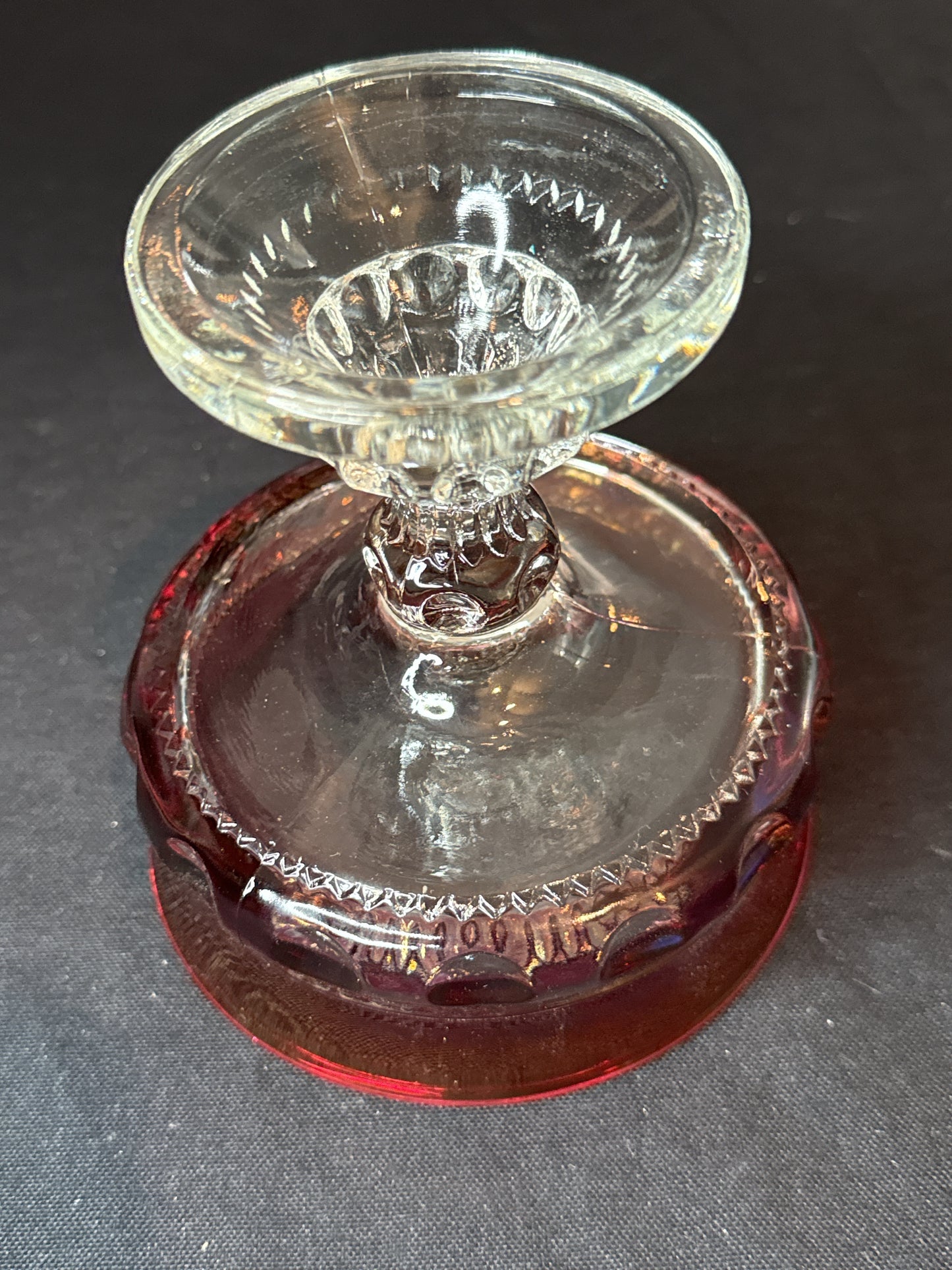 Indiana Kings Crown Compote Glass Thumbprint 5.25" Tall 5" Wide